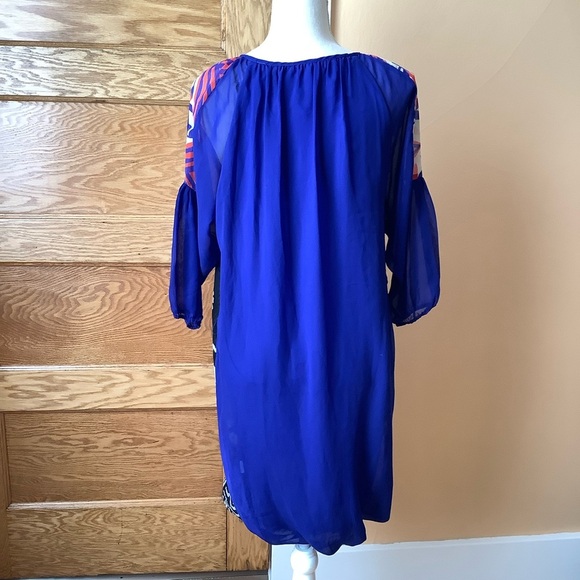DESIGUAL Blue Multicolour Sheer Sleeve Dress Size 38 - Picture 4 of 16